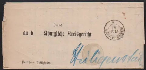 "Arenshausen", K2 v. 17.11.67 in seltener neuer Grotesk-Sondertype klar auf Postbeh.-Schein