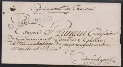 "Bergheim", (1790), seltener erster großer Fraktur-L1 "V. Bercheim" klar auf Briefhülle nach Aachen, Feuser 350,-