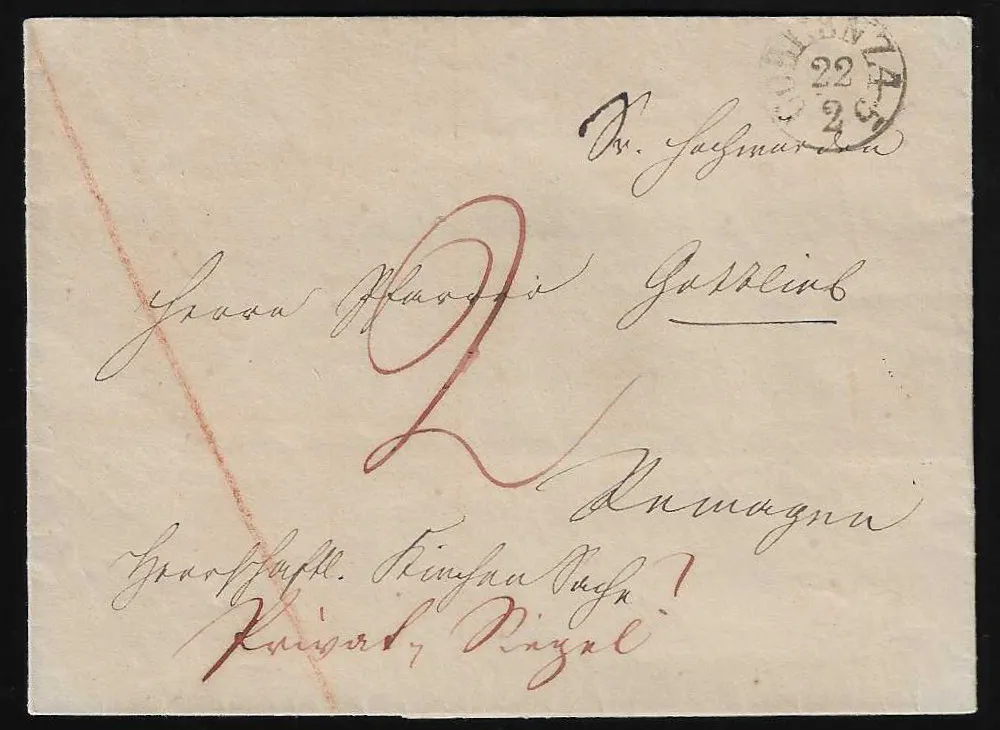 "Coblenz", (1835), K1 auf Brief nach Remagen, erst als "herschaftl. Kirchen Sache" als portofrei deklariert, dann aber mit Vermerk "Privat Siegel!"…