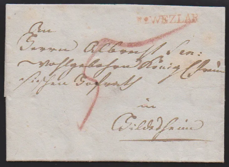 "Wetzlar", (1760 ff.), L1 "DE WETZLAR" auf zwei Briefen (einer kl. Einriß), sowie roter L1 "R.2. WEZLAR" auf Brief 1803