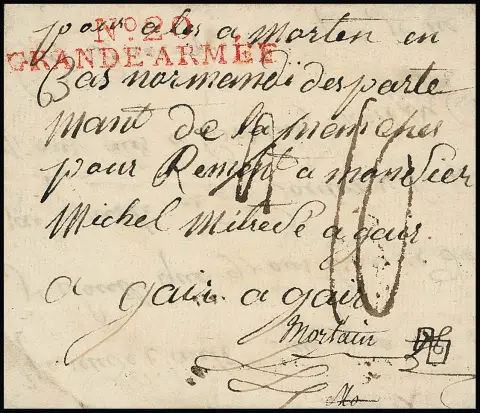 "Berlin", 1807, vzácný Feldpost dopis Grande Armée s červeným L2 "No. 20 GRANDE-ARMÉE" z vojenského ubikace