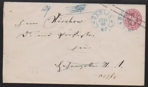 "Berlin", blauer Hufeisenstempel klar auf Orts-Ganzsache 1 Sgr. Wappen