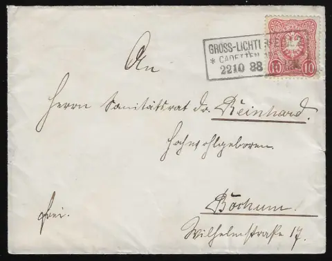 "Gross-Lichterfelde 2 Cadetten-Anstalt" auf Couvert 1888 mit 10 Pfg., sowie 1886 auf Bahnpostkarte
