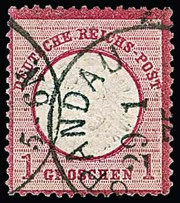 "Spandau", on Brustschild very rare K1 clear on 1 Gr. pink (crease trace), only a few examples known and not listed in the Kruschel handbook. Certificate Sommer
