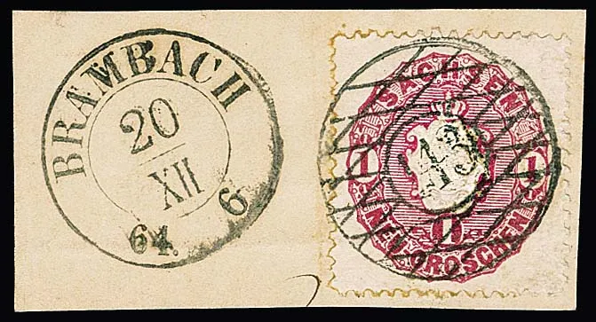 "143" nebst K2 "Brambach" auf Kabinettbriefstück 1 Ngr. Wappen