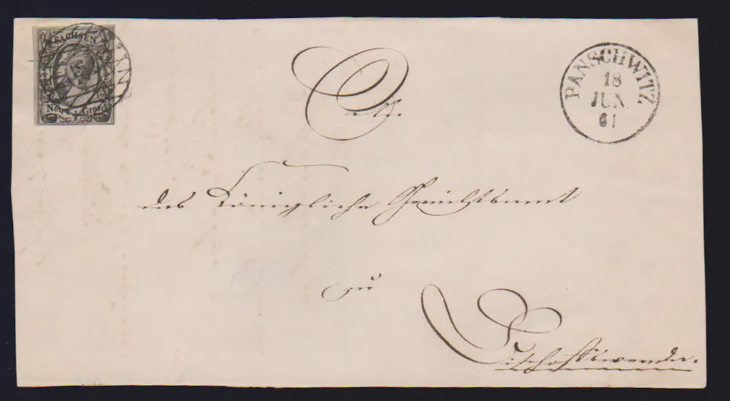 "162" with K1 "Panschwitz" clear on letter front with cabinet piece 1/2 Ngr. Johann