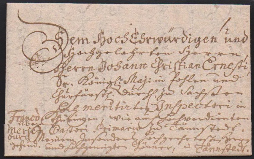 "Blankenhain", 1744, lettre complète avec instructions de livraison multilignes au verso vers Tönnstedt