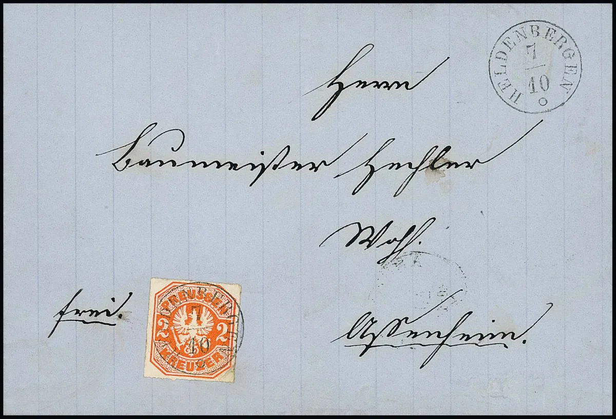 "Heldenbergen", K1 de réexpédition idéal sur lettre Prusse 2 Kr. (petit pli d'angle), copie d'attestation Sommer ("Une lettre de collectionneur de premier ordre ...")