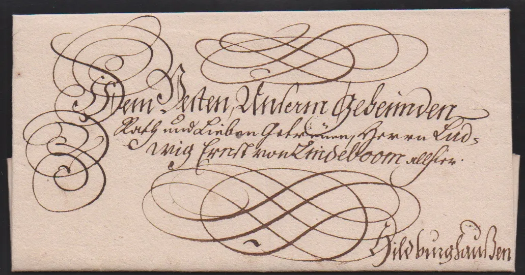 "Hildburghausen", 1766, "Ernst Friedrich Carl", vévoda saský, vlastnoruční podpis na zdobeném místním dopise