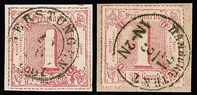 1 Sgr. rood op twee kabinetbriefstukken (K2 "Gerstungen", K1 van Hamburg), gesigneerd Dietrich, Krause