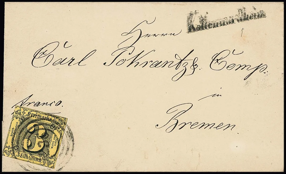 "236" et rare Neben-L1 "Kaltennordheim" en écriture cursive sur lettre 3 Sgr.