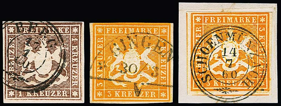 Third issue, compilation incl. local letter no. 11b (bump trace), two loose luxury items 1 Kr., better cancellations