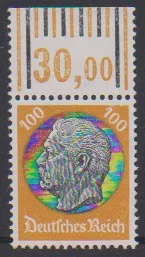 100 Pfg. Hindenburg als postfrisches Walzendruck-Oberrandstück, Mi. 360,-