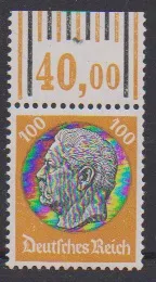 100 Pfg. Hindenburg als postfrisches Walzendruck-Oberrandstück, Mi. 360,-