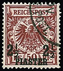 2 1/2 Pia. sur 50 Pfg. oblitéré parfait, copie de photo-certificat Steuer pour une paire d'où provient le timbre, Mi. 550,-