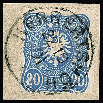 Forerunner 20 pf. blue on piece with K1 cancel "Herbertshöh" 1891, Mi. 250,-