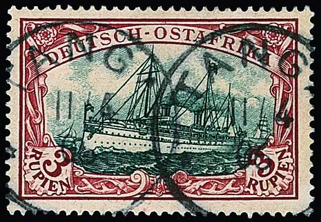 3 Rp. yacht impérial en bon type intermédiaire (partie centrale en type I) oblitéré impeccablement "Tanga", certificat Jäschke-L. Mi. 1500,-