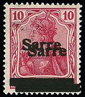 10 Pfg. rouge carmin avec double surcharge "Sarre", impeccable non oblitéré, signé "B" et certificat Haslau (2025). Mi. 900,-