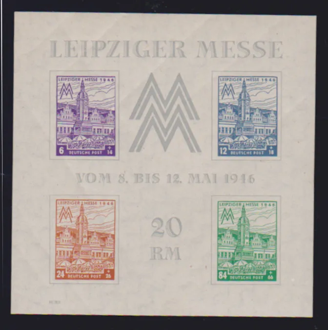 Leipzig Fair block in good watermark variant ("steps steeply falling") flawless mint never hinged, certificate Jasch. Mi. 500,-