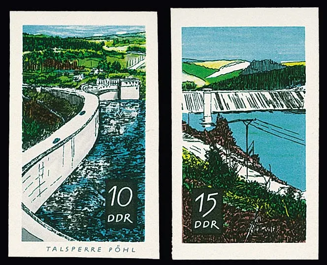 10 and 15 Pfg. Talsperren, seven different mint never hinged cut phase prints