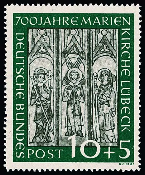 10 + 5 Pfg. Marienkirche met plaatfout "witte stip op R van KIRCHE" postfris. Mi. "-.-"