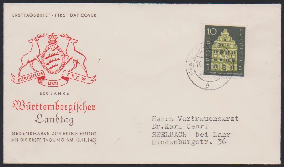 10 Pfg. Landtag Württemberg with plate flaw "bulge" on postage-due FDC, photo certificate Schlegel. Mi. already 200,- for cover