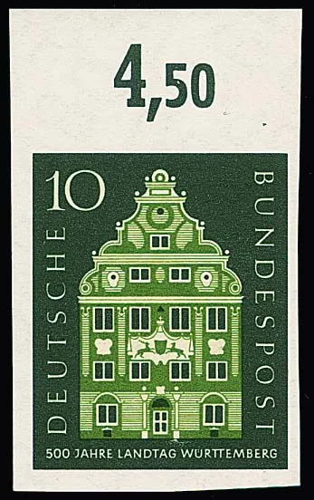 10 Pfg. Landtag Württemberg, variety "imperforate" as mint never hinged top margin piece, Mi. 300,-