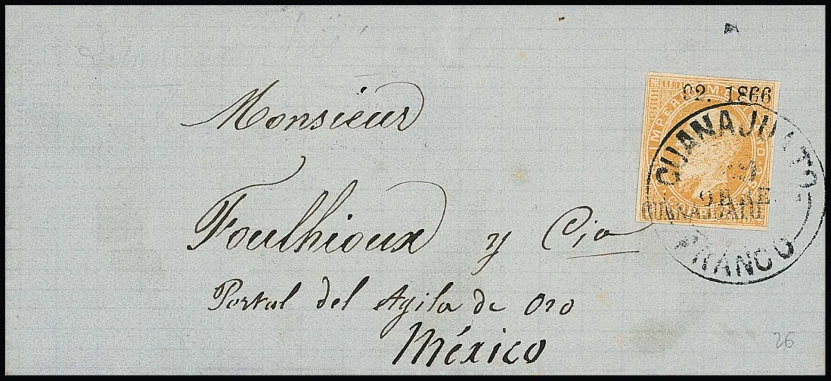 25 C. orange with overprint "Guanajuato" and "92-1866" on decorative small cabinet letter, photo certificate Behr