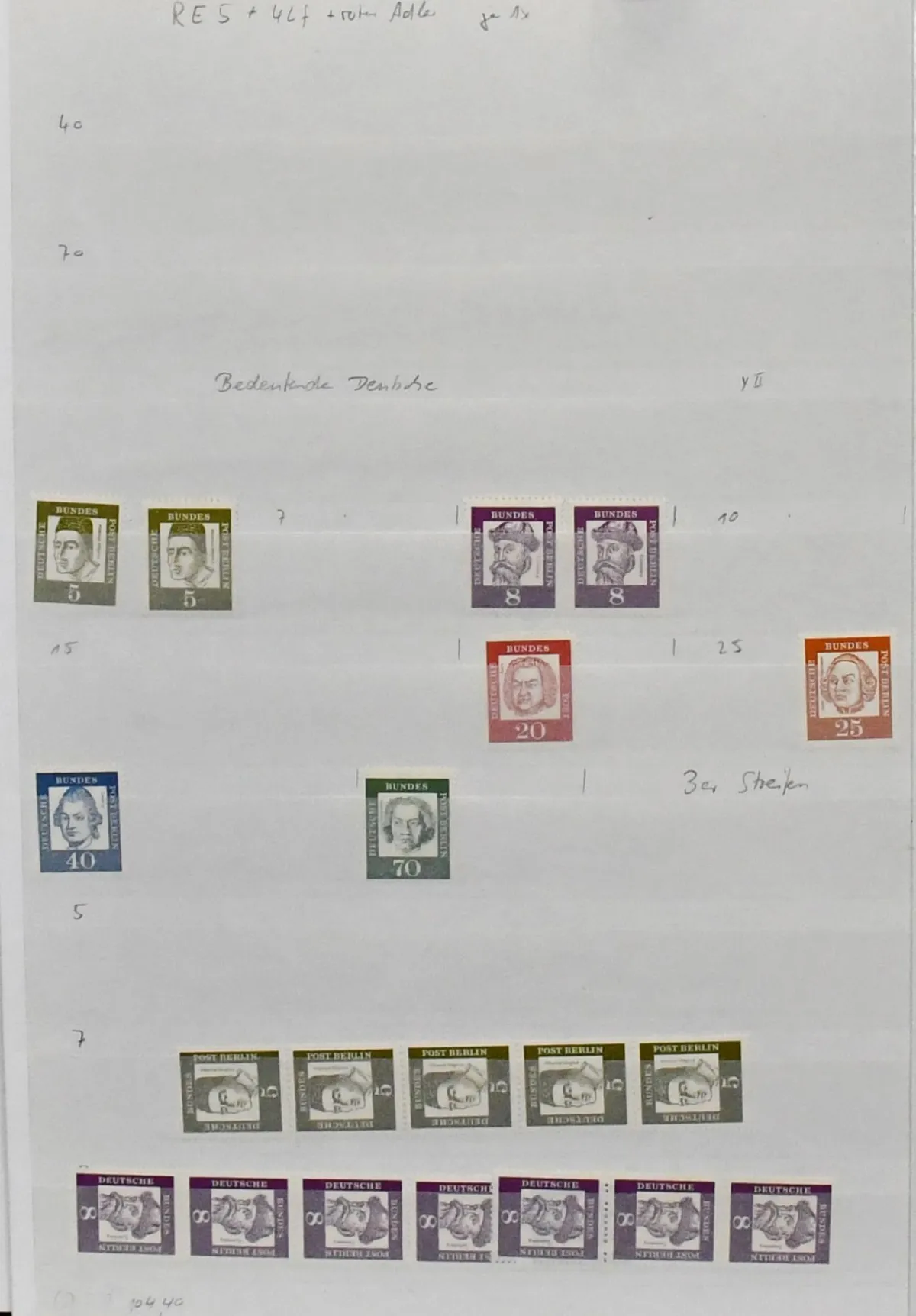 Berlin, Heuss to SWK coil stamps, mint collection of single stamps, strips of three and five, some from coil end, all with counting number on reverse. Includes much accident prevention, castles and palaces and SWK, incl. several coil end strips, Mi. approx. 2500,-