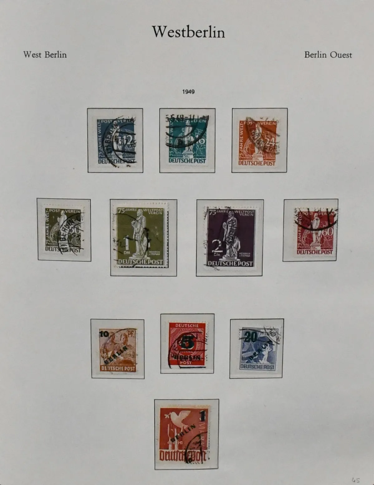 Berlijn, 1948-1990, gestempelde verzameling in voorbedrukt album, o.a. enkele goede vroege waarden zoals Stephan, Goethe, Philharmonie, alle klokken, Gedächtniskirche enz., grotendeels compleet