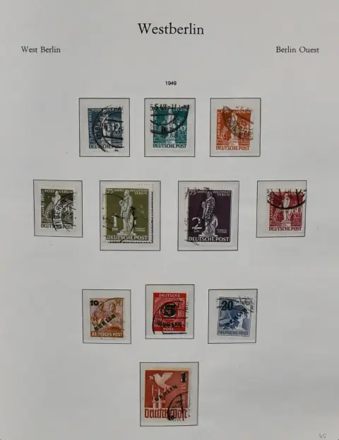 Berlijn, 1948-1990, gestempelde verzameling in voorbedrukt album, o.a. enkele goede vroege waarden zoals Stephan, Goethe, Philharmonie, alle klokken, Gedächtniskirche enz., grotendeels compleet