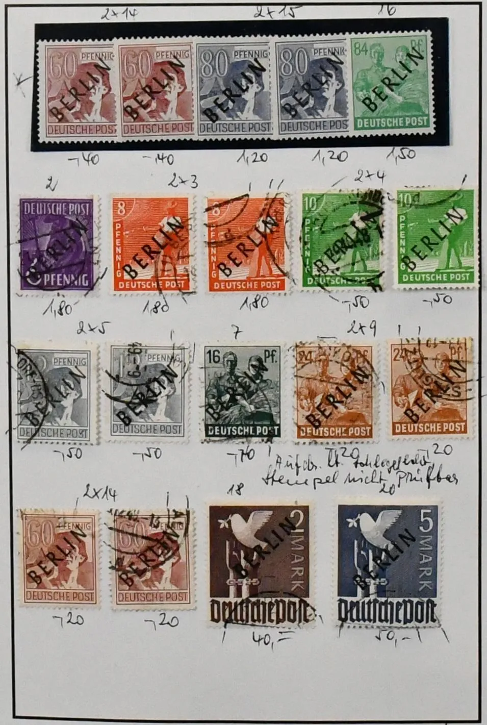Berlijn, samenstelling met hoofdwaarde op de vroege jaren, waaronder nr. 18 en 20 gestempeld, stempel volgens Schlegel niet verifieerbaar, rood opdruk met nr. 33-34,…