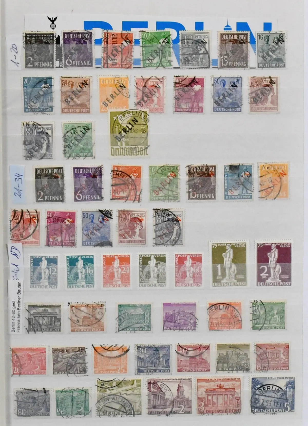 Berlijn, 1948/1990, bijna complete verzameling, met nr. 1/17 en 21/32 gestempeld, van 1950-1990 compleet, incl. nr. 71 gestempeld, 72/73 en 75/79…