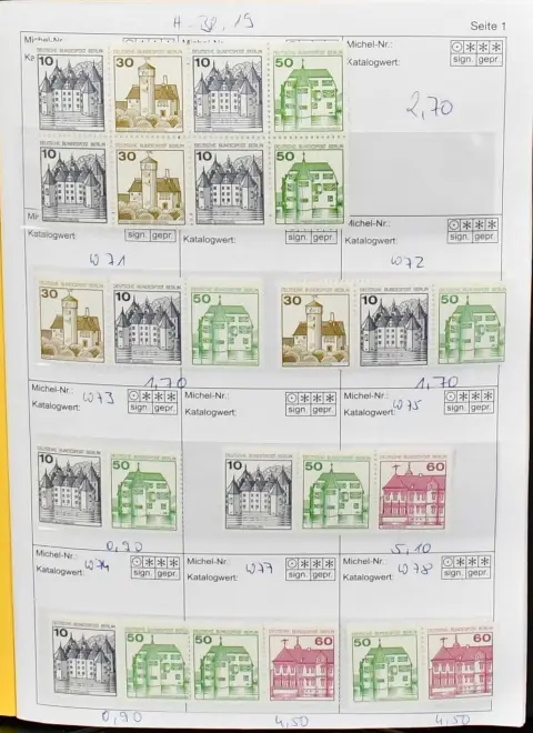 Berlin, 70s/80s, mint specialised compilation of only the definitive series Castles and Palaces as well as SWK, including se-tenant, coil stamps, strips of five, blocks of four etc., including the good SWK se-tenant, also no. 793-96(2), 798-99, 814-16, 831-32, 834-35 each as coil strip of five, C/D pairs etc.