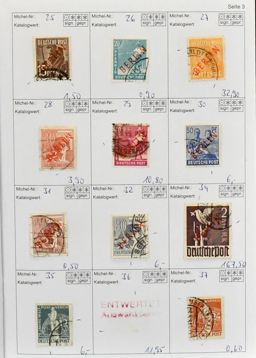 Berlín, 1948-54, převážně ražená část sbírky z prvních let včetně č. 21-32, 34, 41, 61, 62, 71-74, 78-81, 87, 91-109 raž. atd.