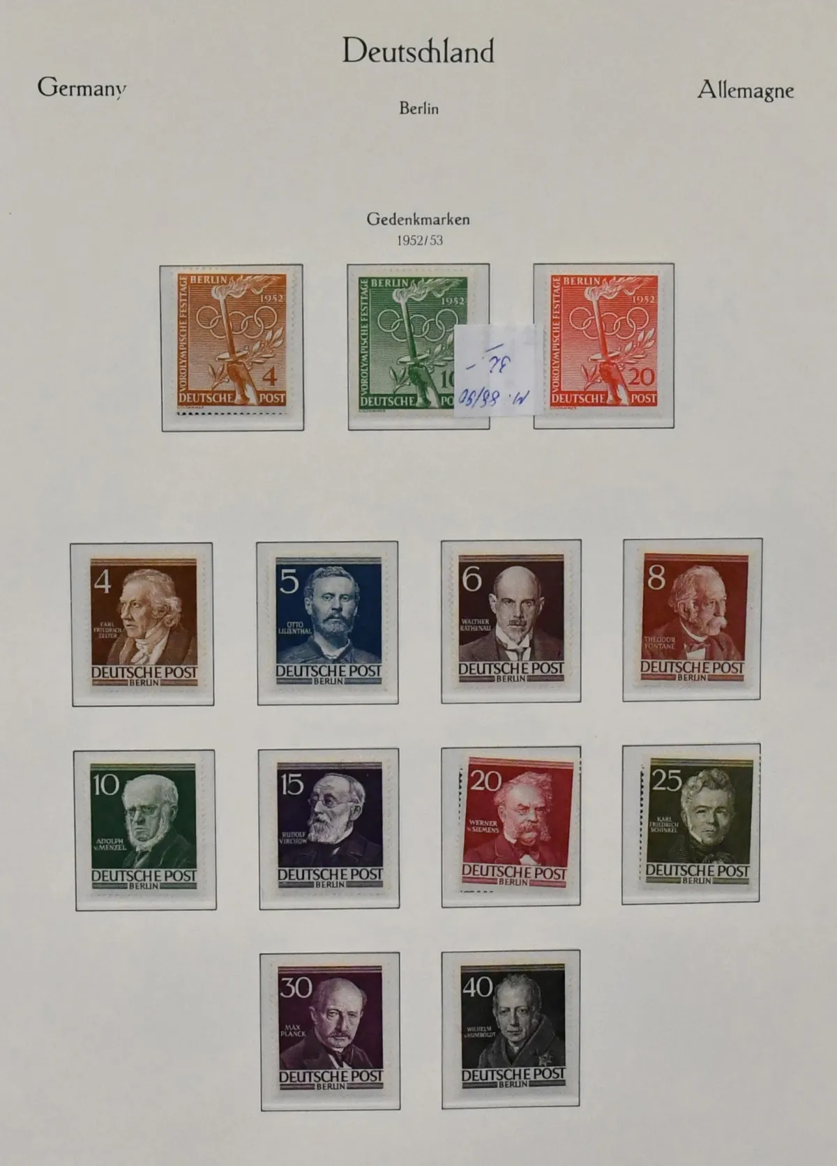 Berlin, 1952/1990, mint complete collection incl. no. 88/100, 101/105, 112/13, all C/D values etc., in as-new KABE pre-printed album. Mi. approx. 1900,- + album