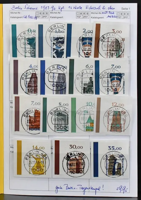 Berlin, definitive series 70s/80s, mostly used special collection part incl. SWK complete as corner top left (same again mint and complete coil stamp series), coil stamp series complete used, C/D values and pairs, women used, as well as Zus.-Dr. accident prevention