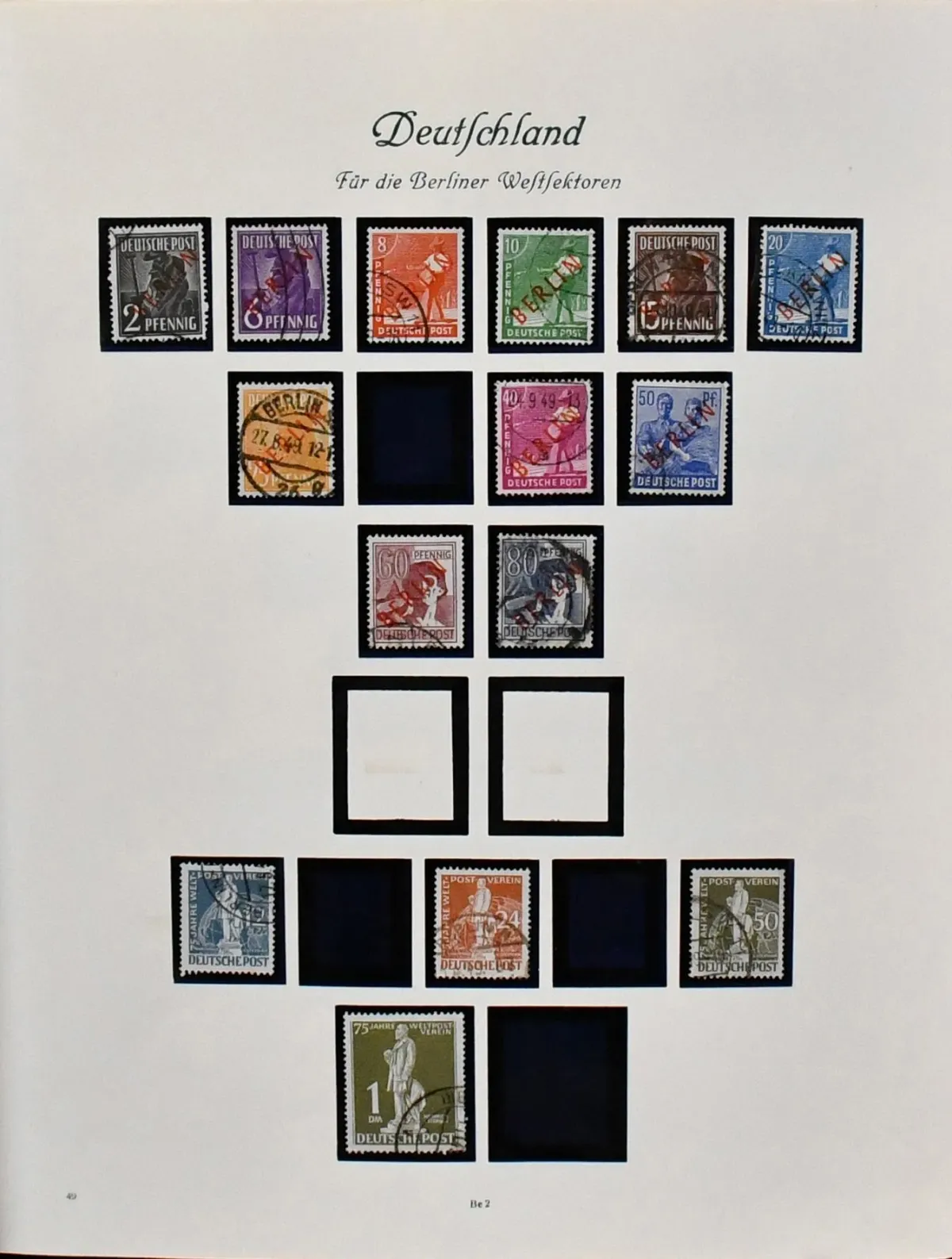 Berlin, 1948/1981, used collection from some overprint values incl. no. 16 and 27, in older Borek pre-printed album. Including no. 39/40, 61/63, 71/73, Bells II/III,…