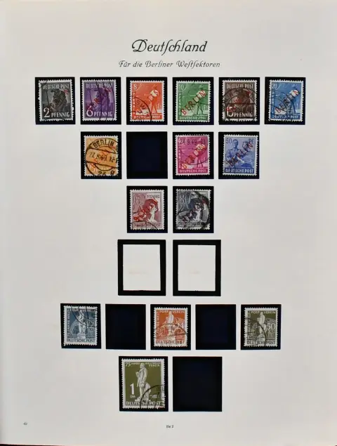 Berlin, 1948/1981, gest. Slg. ab einigen Aufdruckwerten inkl. Nr. 16 und 27, im älteren Borek-Vordruckalbum. Dabei Nr. 39/40, 61/63, 71/73, Glocken II/III,…