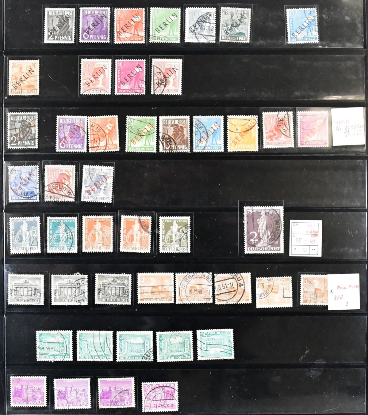 Berlin, 1948/1990, gest. Slg. ab den Aufdruckwerten, dabei u.a. Nr. 20/32, 41 gepr. Schlegel, ERP, Glocken III zweimal kpl. etc., von 1954-1990 quasi kpl.,…