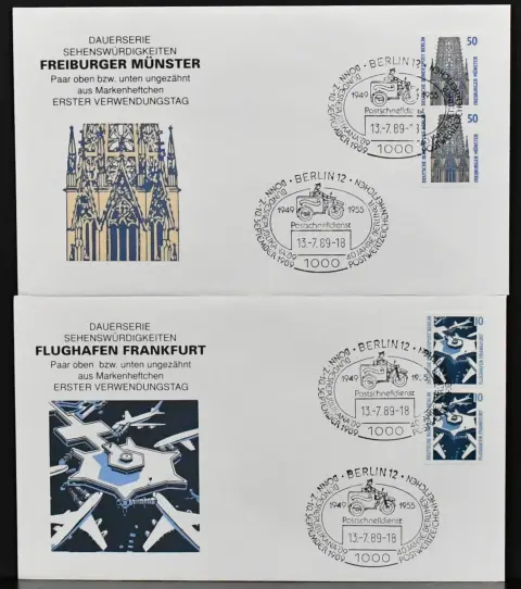 Berlin, Sehenswürdigkeiten, alle Zusammendrucke W83/98, alle fünf C/D-Paare und die H-Blätter 22/23 je auf Schmuck-FDCs. Mi. lose gestempelt bereits 1000,-