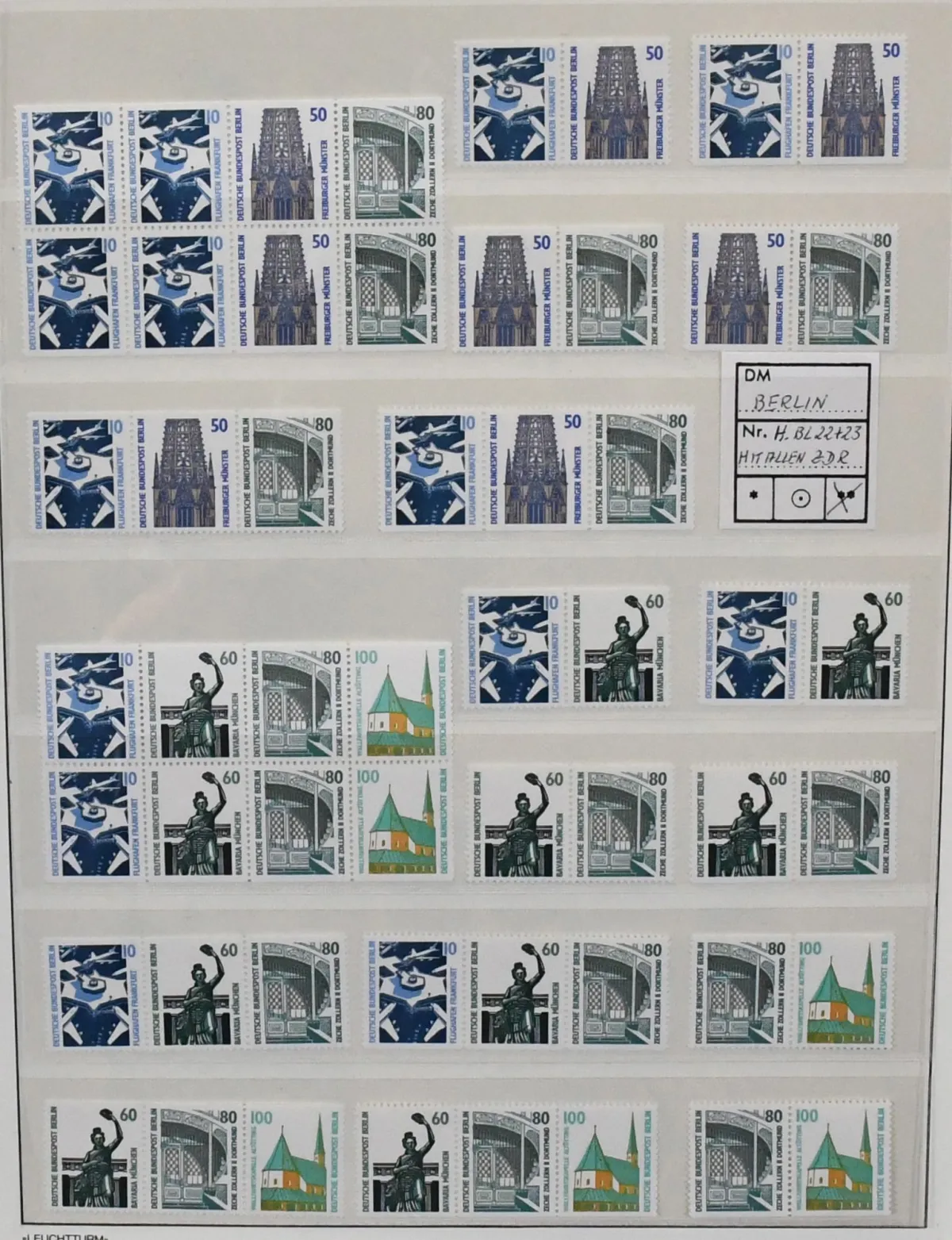 Berlin, Sehenswürdigkeiten, Partie Zusammendrucke mit W83/96 kpl. postfr. (Mi. 291,-), H-Bl. 22/23 postfr. und zweimal je auf Schmuck-FDC (Mi. für normale…
