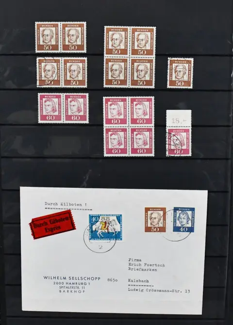 Bondsrepubliek/Berlijn, 1961, gespecialiseerde verzameling van de uitgifte "Bedeutende Deutsche", waaronder postfrisse en gebruikte horizontale eenheden, velranden, keerdrukken, eerstedagenveloppen, goede circulatiebrieven enz.