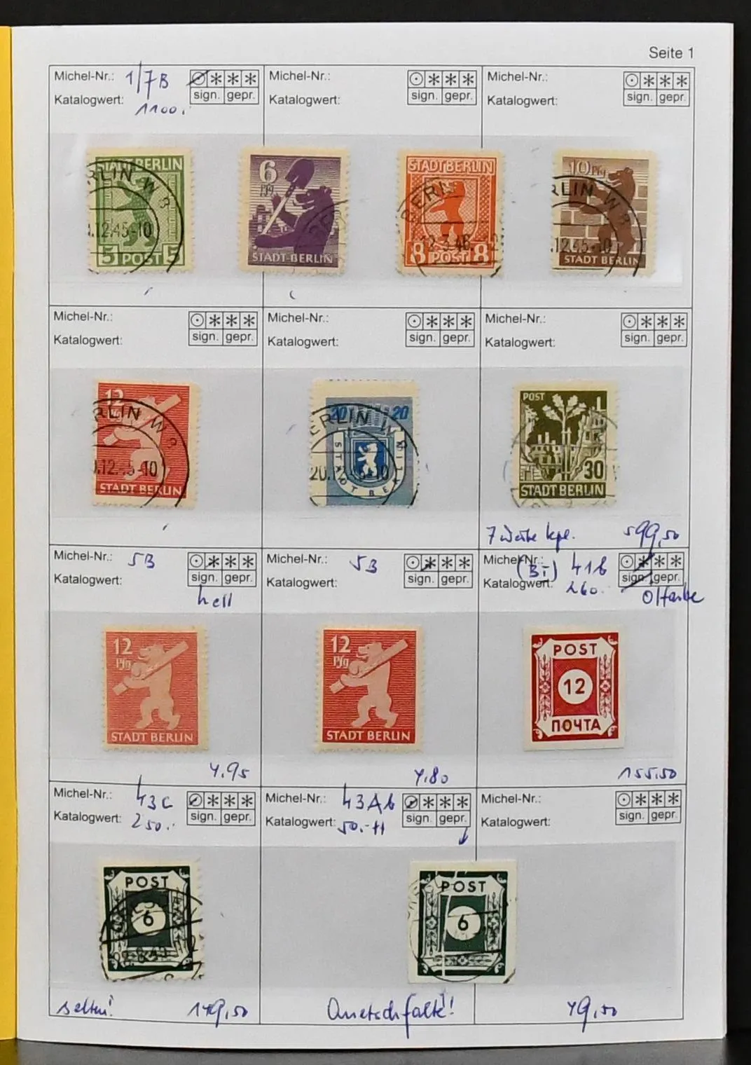 SBZ, Händlerverkaufsheft (ohne Entnahmen) nur mit guten Ausgaben, also der "Essenz", ab gest. Nr. 1-7B, seltene "POTSCHTA" (BI), 43c gest., 47Hb gest., sign.…