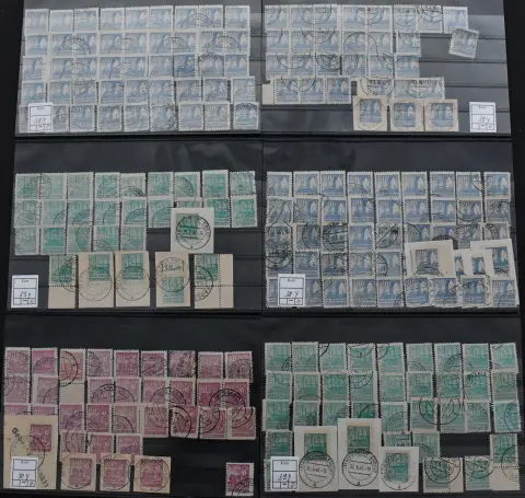 SBZ, nr. 29/40y, gestempelde, variëteitrijke samenstelling van ongeveer 780 waarden met ten minste 13 complete sets. Michel, alles goedkoopst gerekend, al 14.000,- plus eventueel betere kleuren en plaatfouten, o.a. door ons "op het eerste gezicht" ontdekt nr. 31II en VI