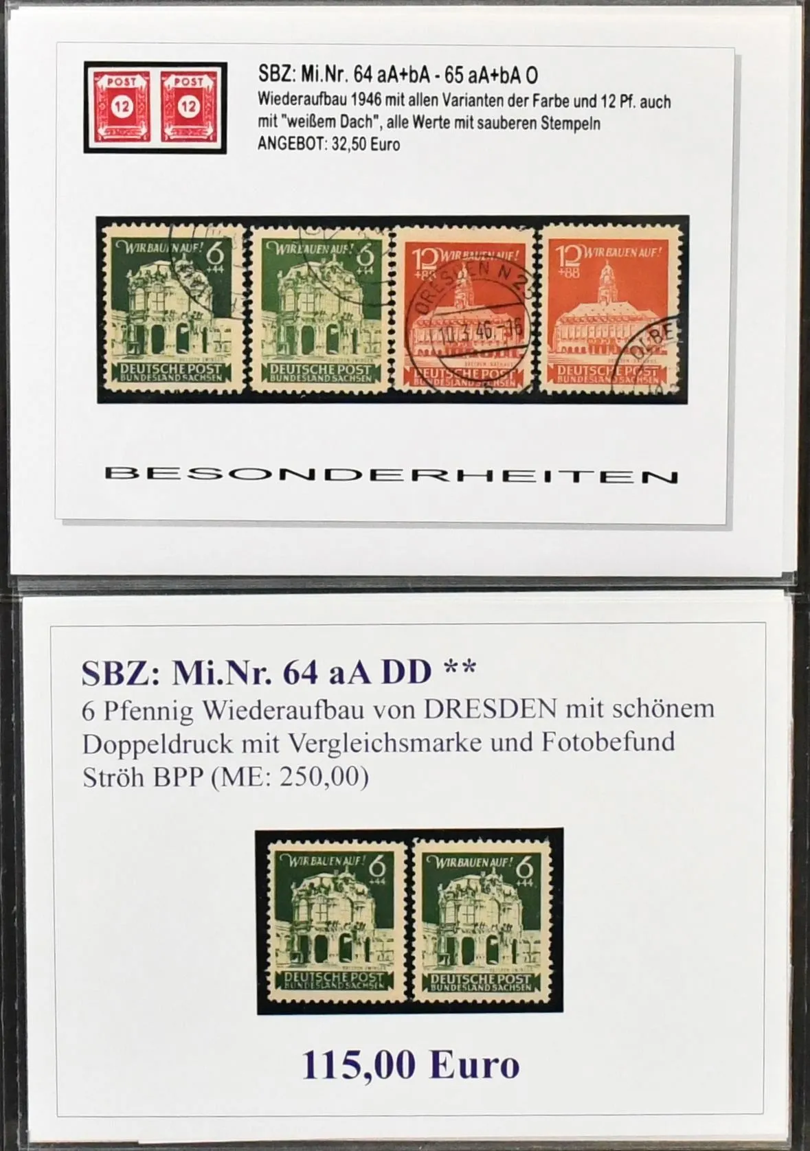 SBZ, mainly Provinz Sachsen and Ost-Sachsen, Mi.-Nr. 64-78, specialised collection in ring binder, with exclusively better issues, all carefully…