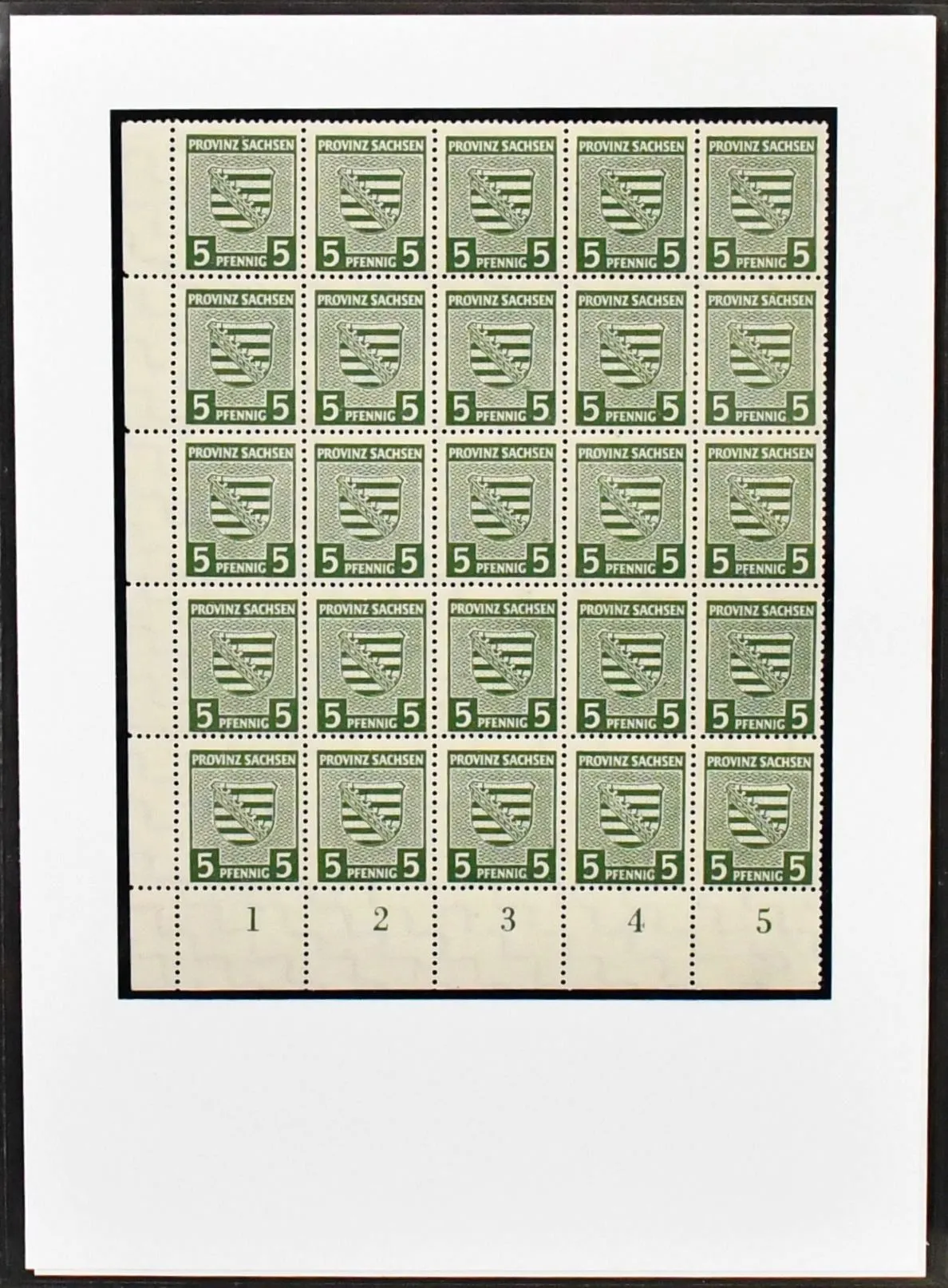 SBZ, only Province of Saxony, issue "Provincial Coat of Arms", Mi.-Nr. 73-84, highly specialized collection in ring binder, with exclusively better issues, all carefully described, including No. 75bY in mint corner margin block of 25 (Mi. 1500,- ++, certificate Ströh), 78Yby in mint corner margin block of 15 (Mi. 1800,-, certificate Ströh), 80Xa multiple mint, 84Y several mint VB etc. Mi. around 5000,-