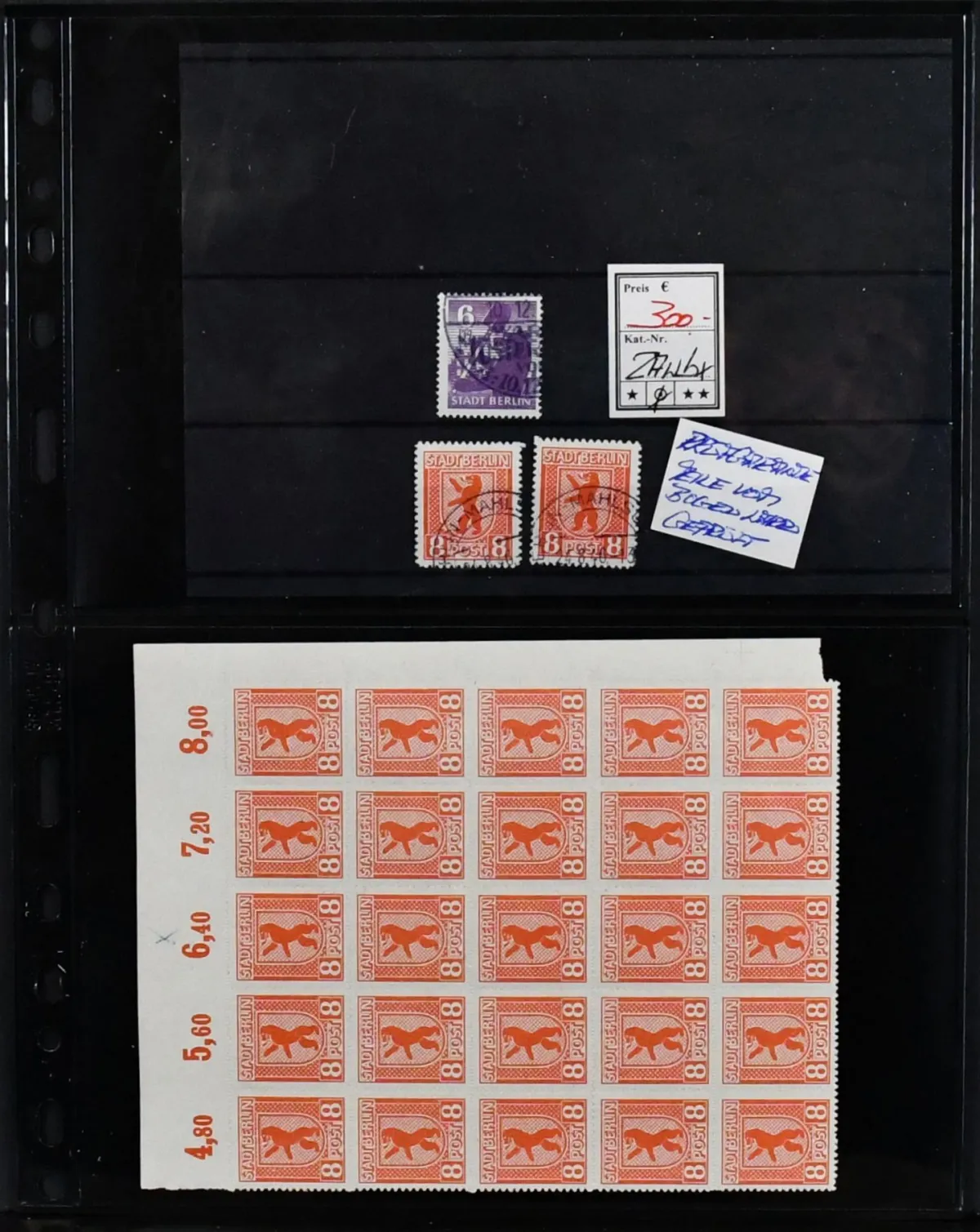 SBZ, Berlin bear and MVP, largely expertised compilation incl. used no. 2Awbx (Mi. 300,-), 3B twice used and in 25 corner margin block mint (670,-), 15b used (170,-), 20-22 used (240,-) and 33yd