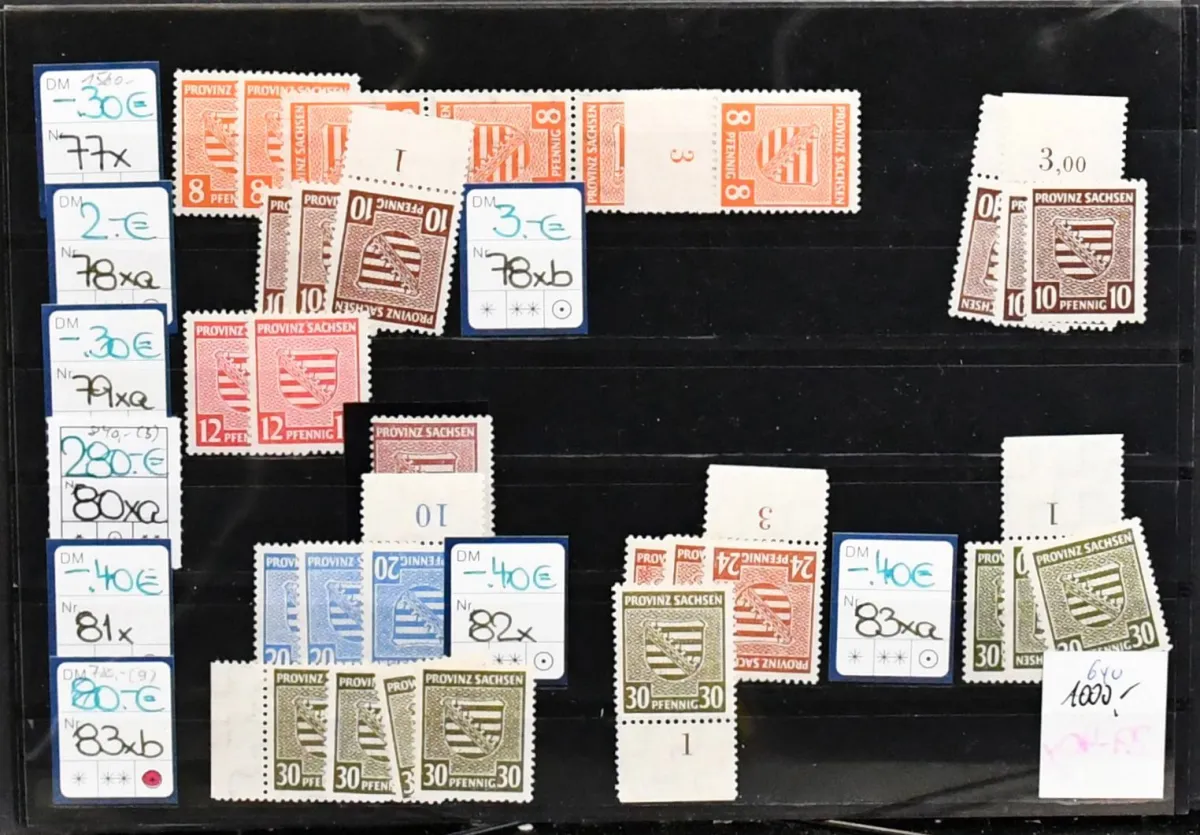 SBZ, Province of Saxony, mint compilation ex no. 73/84, incl. no. 76Xc expertized, 80X confirmed expertized Ströh BPP (Mi. 280,-), 83Xb in five (Mi. 350,-), each expertized, 84Xa in nine, each expertized (360,-), etc. Four-figure KW
