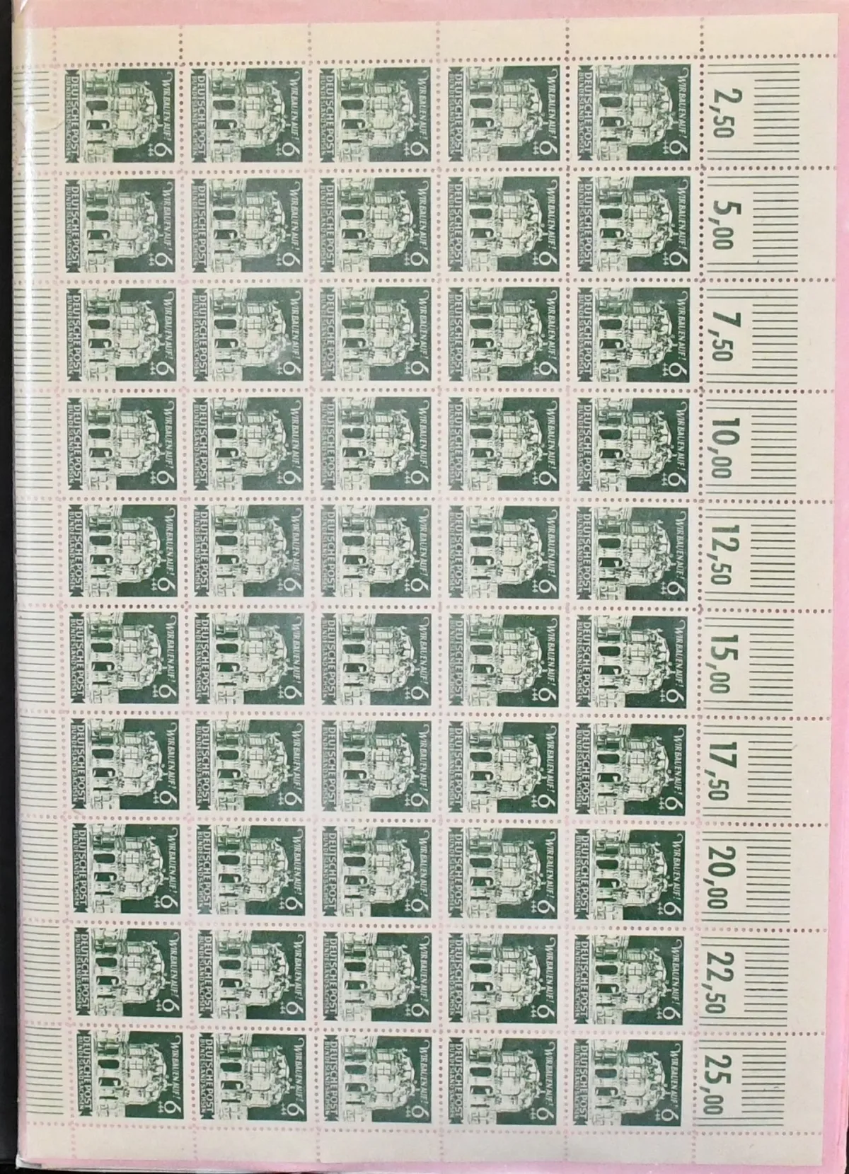 SBZ, Oost-Saksen, partij van 20 postfrisse vellen van nr. 64 (Mi. goedkoopst 1300,-), elk vel met plaatfout II (Mi. extra 400,-), plus…